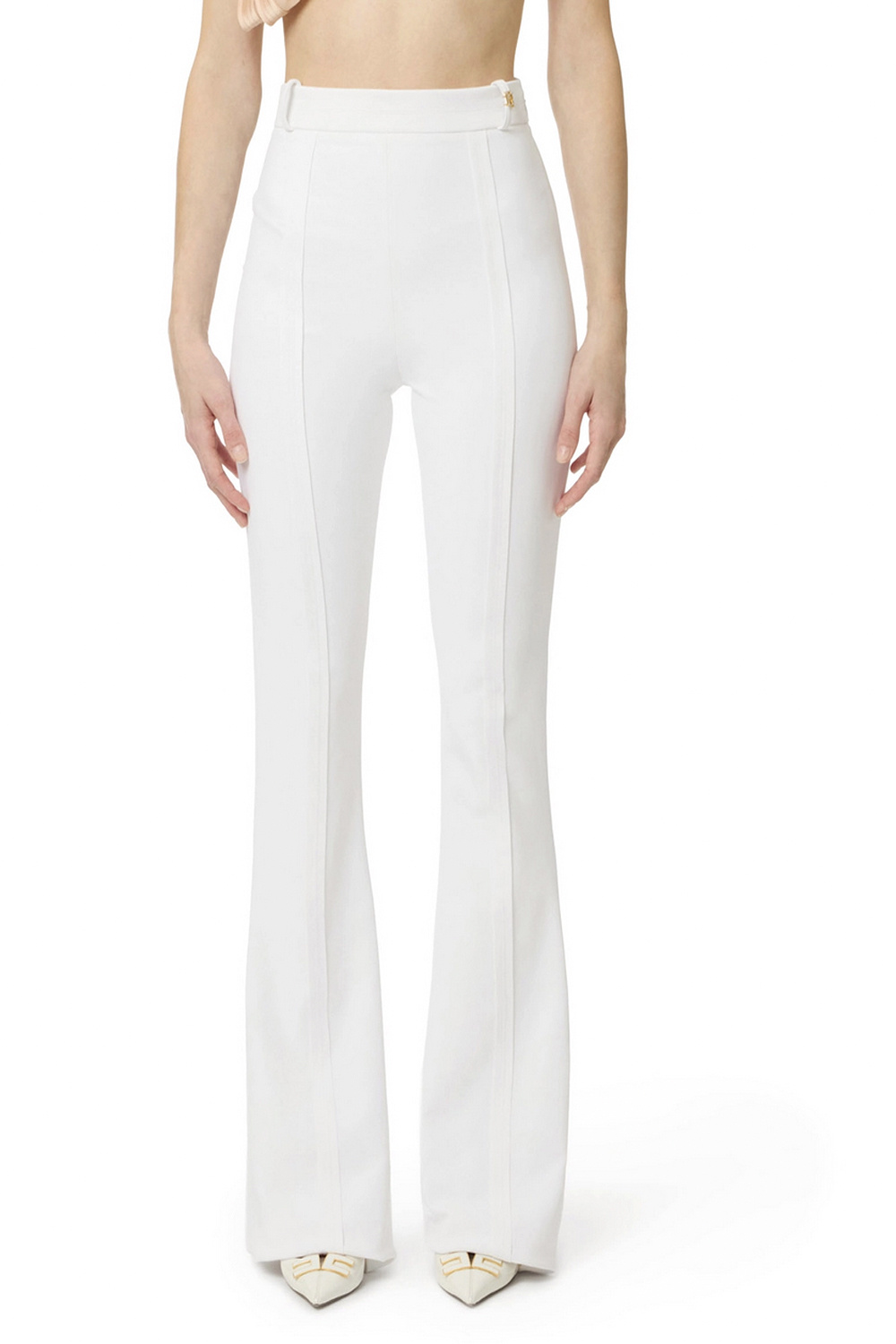 ELISABETTA FRANCHI Elisabetta Franchi flared pants with logo charm on belt loop WHITE