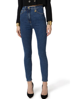 ELISABETTA FRANCHI Elissabetta Franchi skinny jeans high waist met logo detail aan rechterbies BLAUW