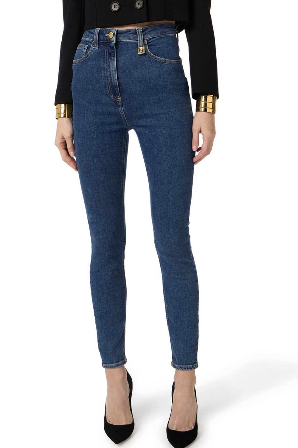 ELISABETTA FRANCHI Elissabetta Franchi skinny jeans high waist met logo detail aan rechterbies BLAUW