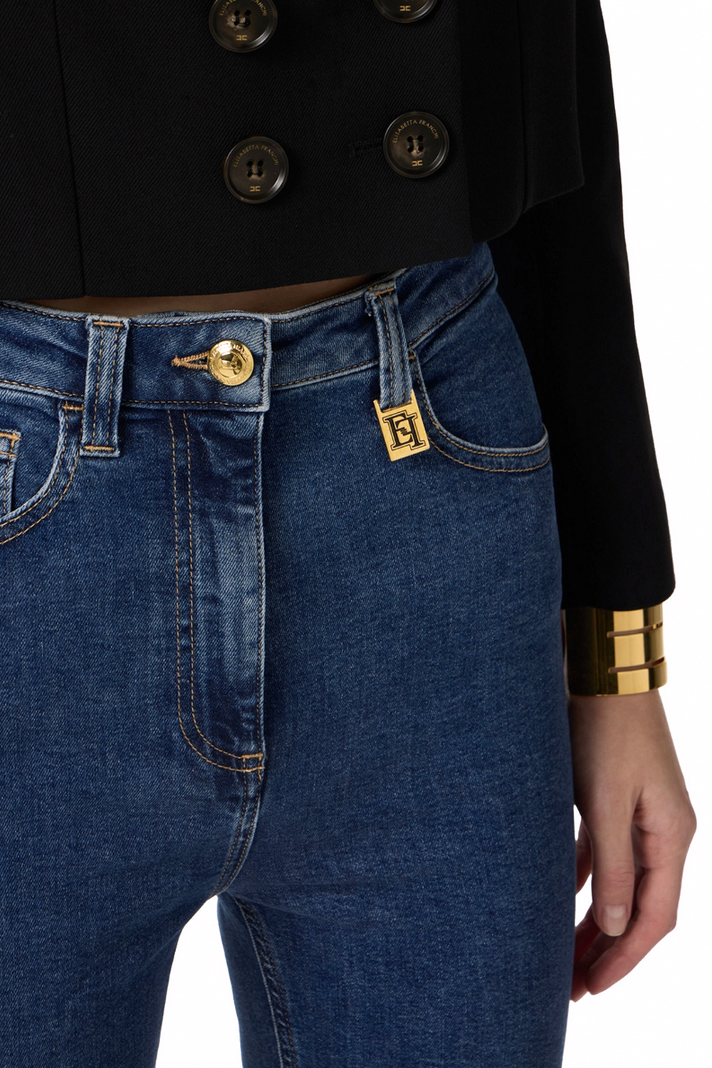 ELISABETTA FRANCHI Elissabetta Franchi skinny jeans high waist met logo detail aan rechterbies BLAUW