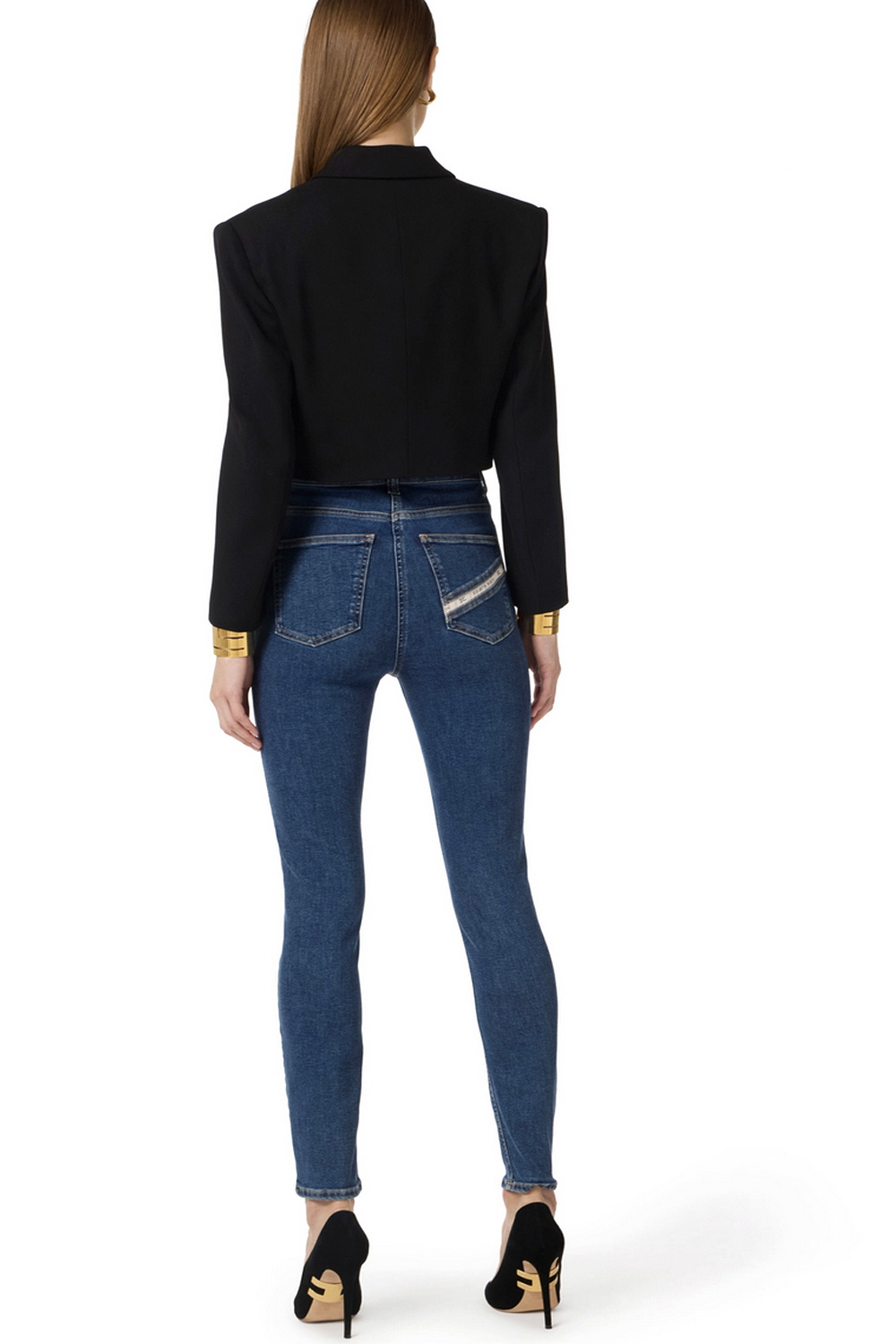 ELISABETTA FRANCHI Elissabetta Franchi skinny jeans high waist met logo detail aan rechterbies BLAUW