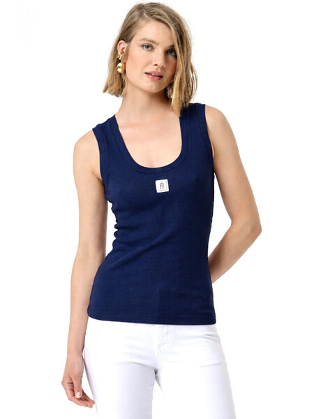 Fracomina Tanktop met logo op voorzijde DONKER BLAUW