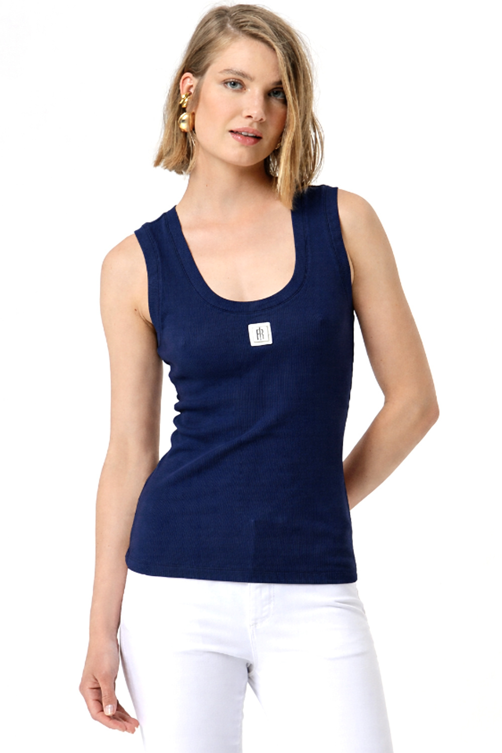 Fracomina Tanktop met logo op voorzijde DONKER BLAUW
