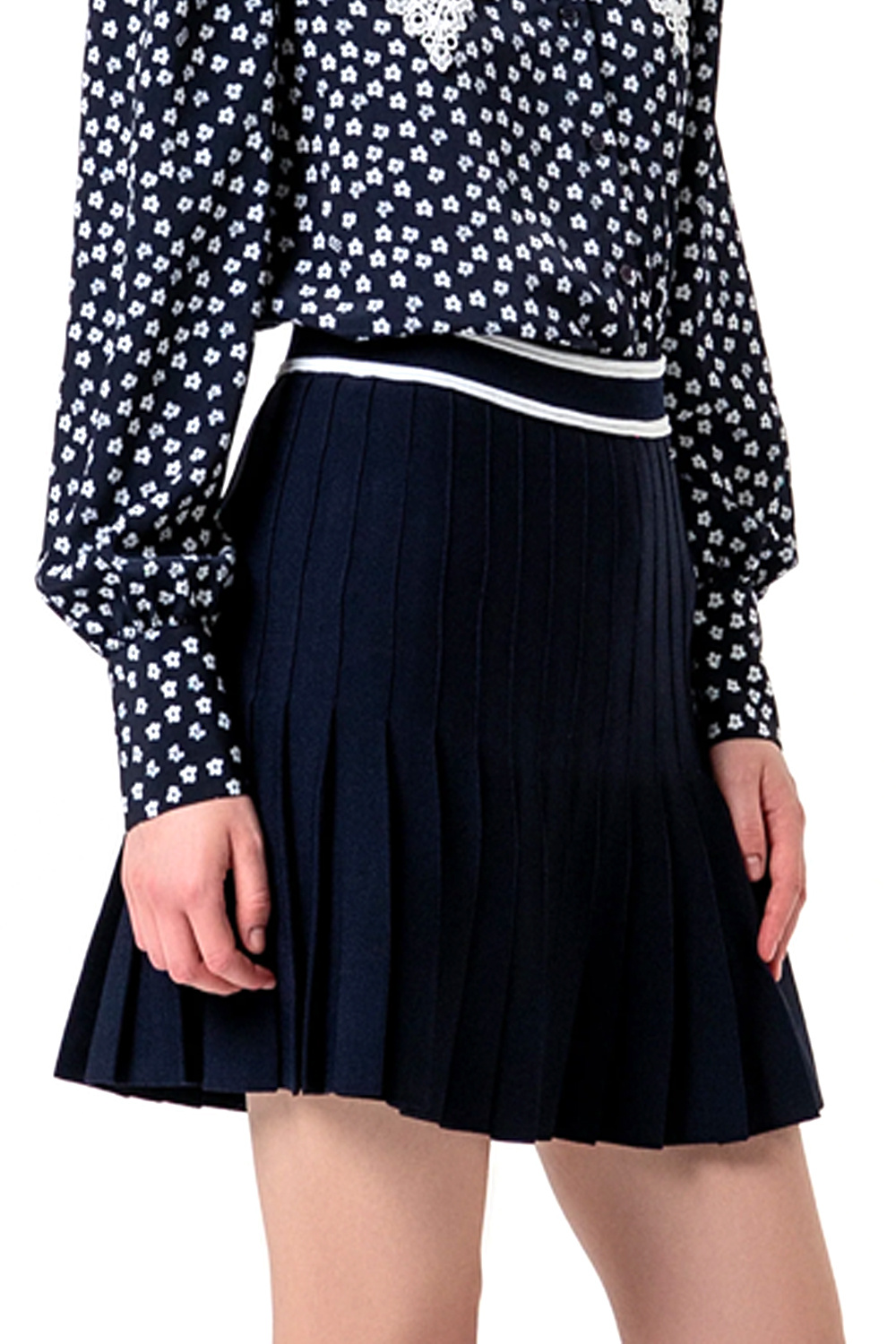 Fracomina Korte uitlopende rok met witte bies DONKER BLAUW