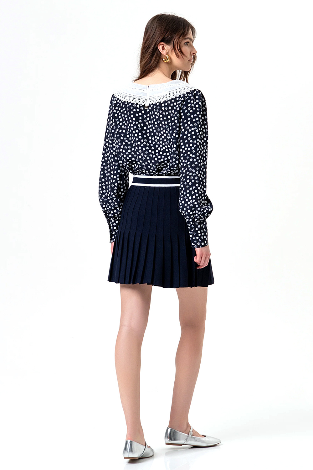 Fracomina Korte uitlopende rok met witte bies DONKER BLAUW