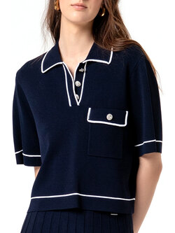 Fracomina Cropped polo top DONKER BLAUW