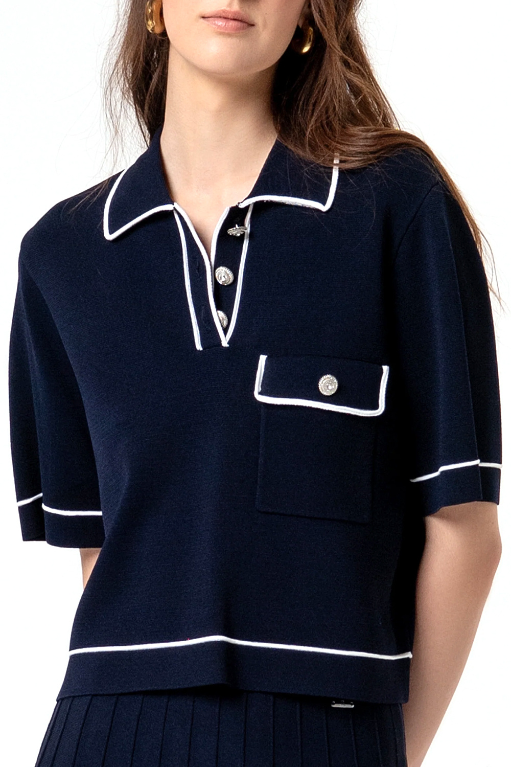 Fracomina Cropped polo top DONKER BLAUW