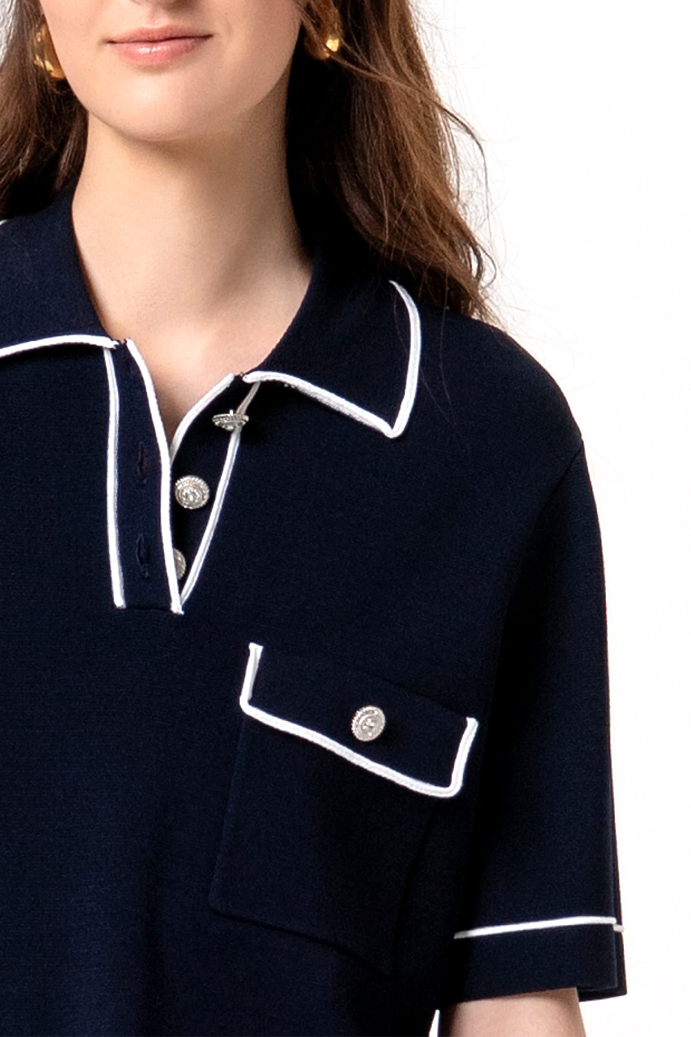 Fracomina Cropped polo top DONKER BLAUW