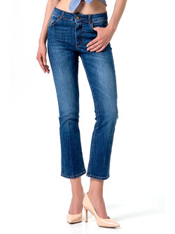 Fracomina jeans gouden knoop cropped BLAUW