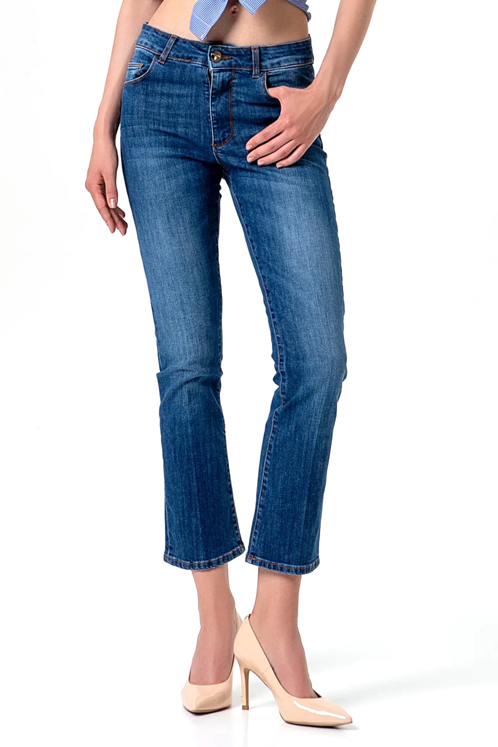 Fracomina jeans gouden knoop cropped BLAUW