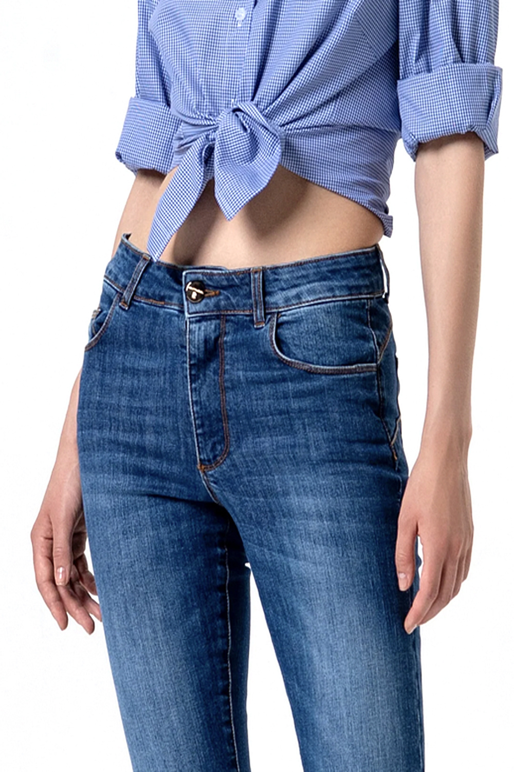 Fracomina jeans gouden knoop cropped BLAUW