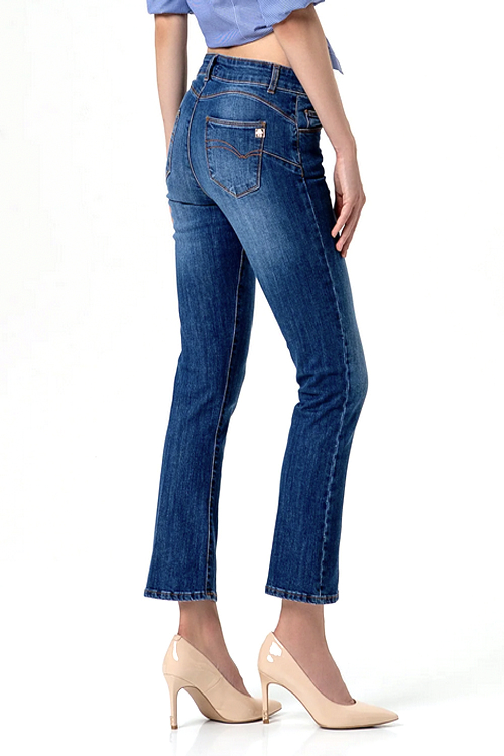 Fracomina jeans gouden knoop cropped BLAUW