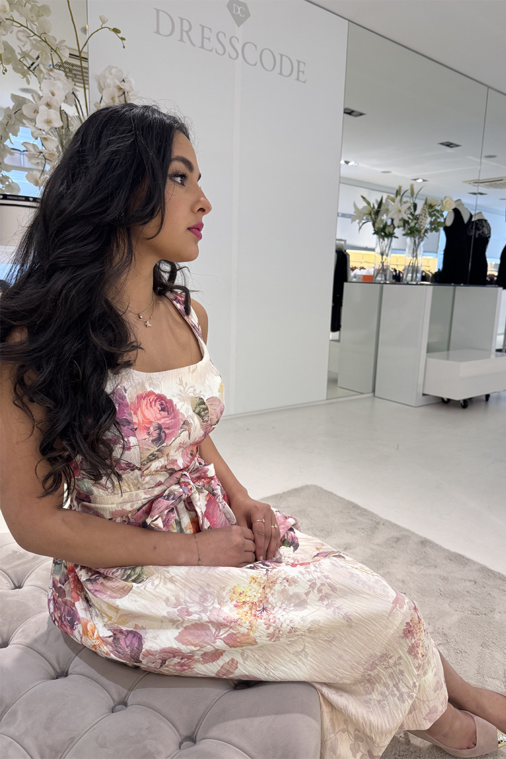 RINASCIMENTO Rinascimento Jurk met taille band en bloemenprint zacht ROZE