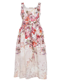 RINASCIMENTO Rinascimento Jurk met taille band en bloemenprint zacht ROZE