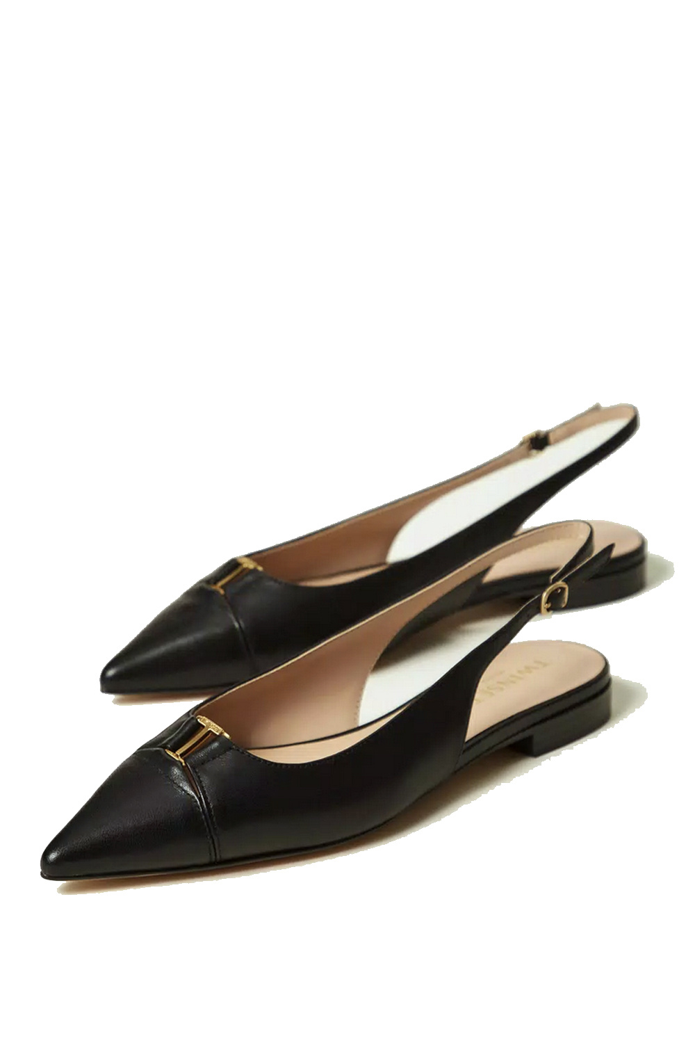 TWINSET Twinset Platte slingback ballerina met logo op voorzijde ZWART