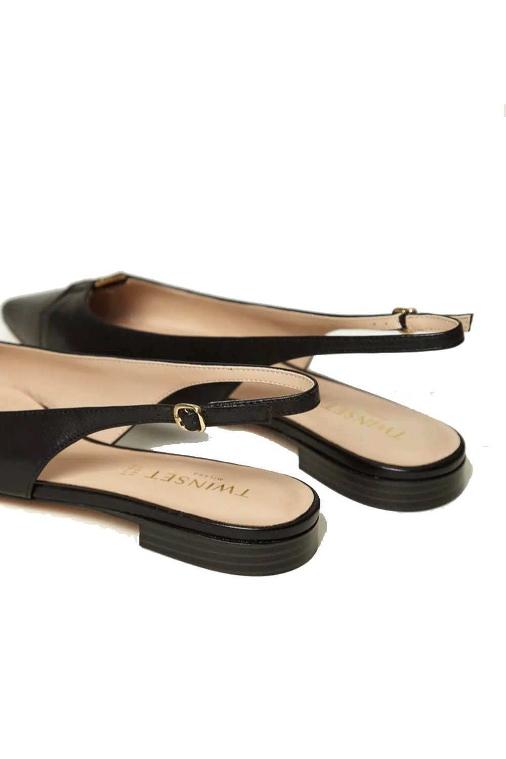 TWINSET Twinset Platte slingback ballerina met logo op voorzijde ZWART