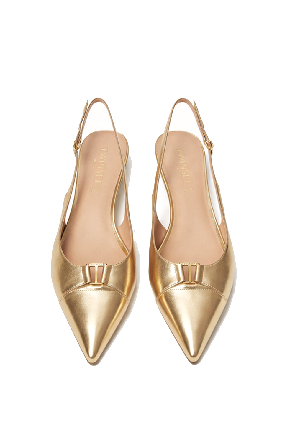 TWINSET Twinset Slingback met klein hakje en logo op voorzijde GOUD