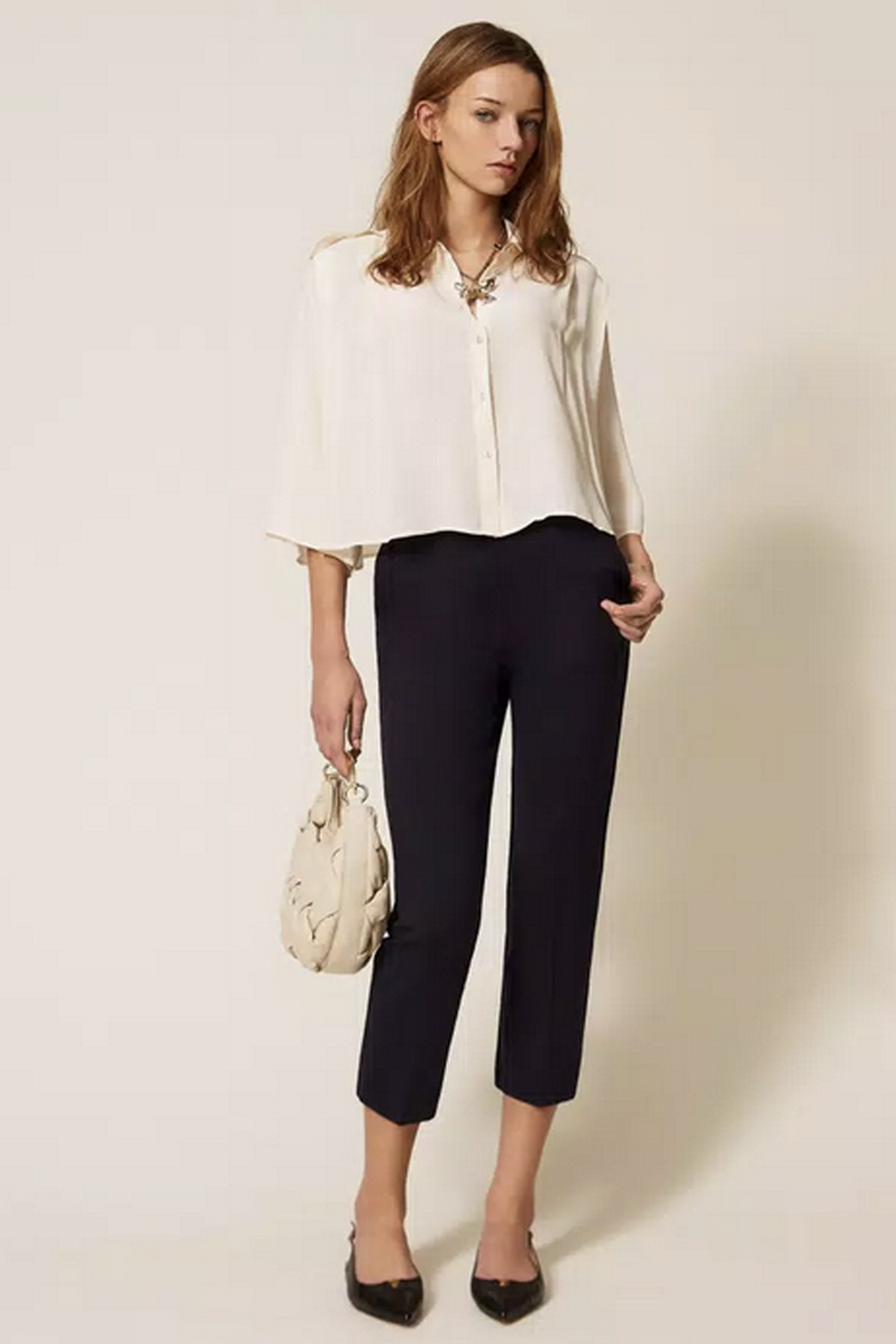 TWINSET Twinset pantalon rechte pijp met parel detail ZWART