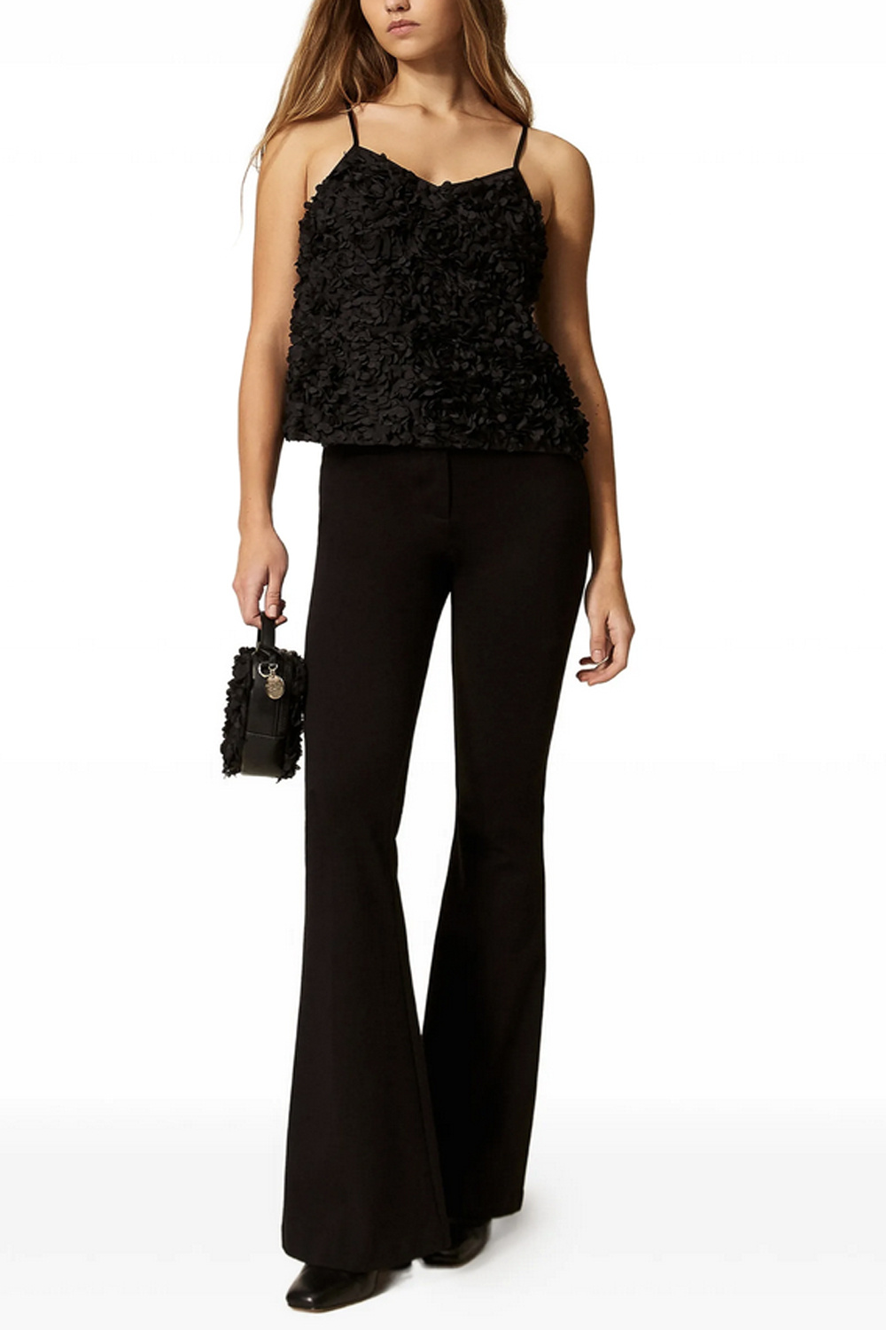 TWINSET Twinset top made of tulle with flowers BLACK