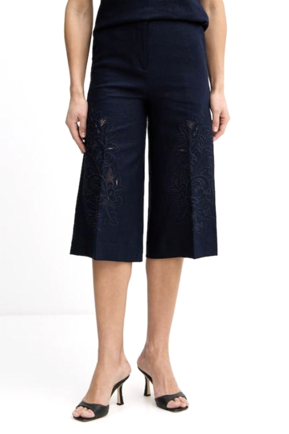 TWINSET Twinset Driekwart broek met geborduurde details aan voorzijde DONKER BLAUW