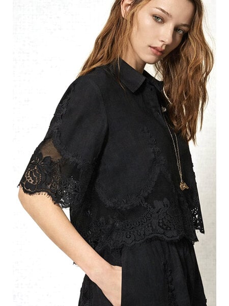 TWINSET Twinset cropped blouse met kant ZWART