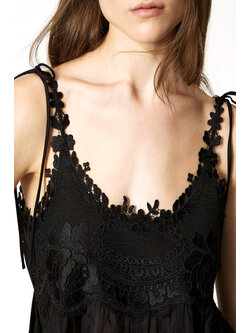 TWINSET Twinset tanktop spaghetti bandjes met kant ZWART