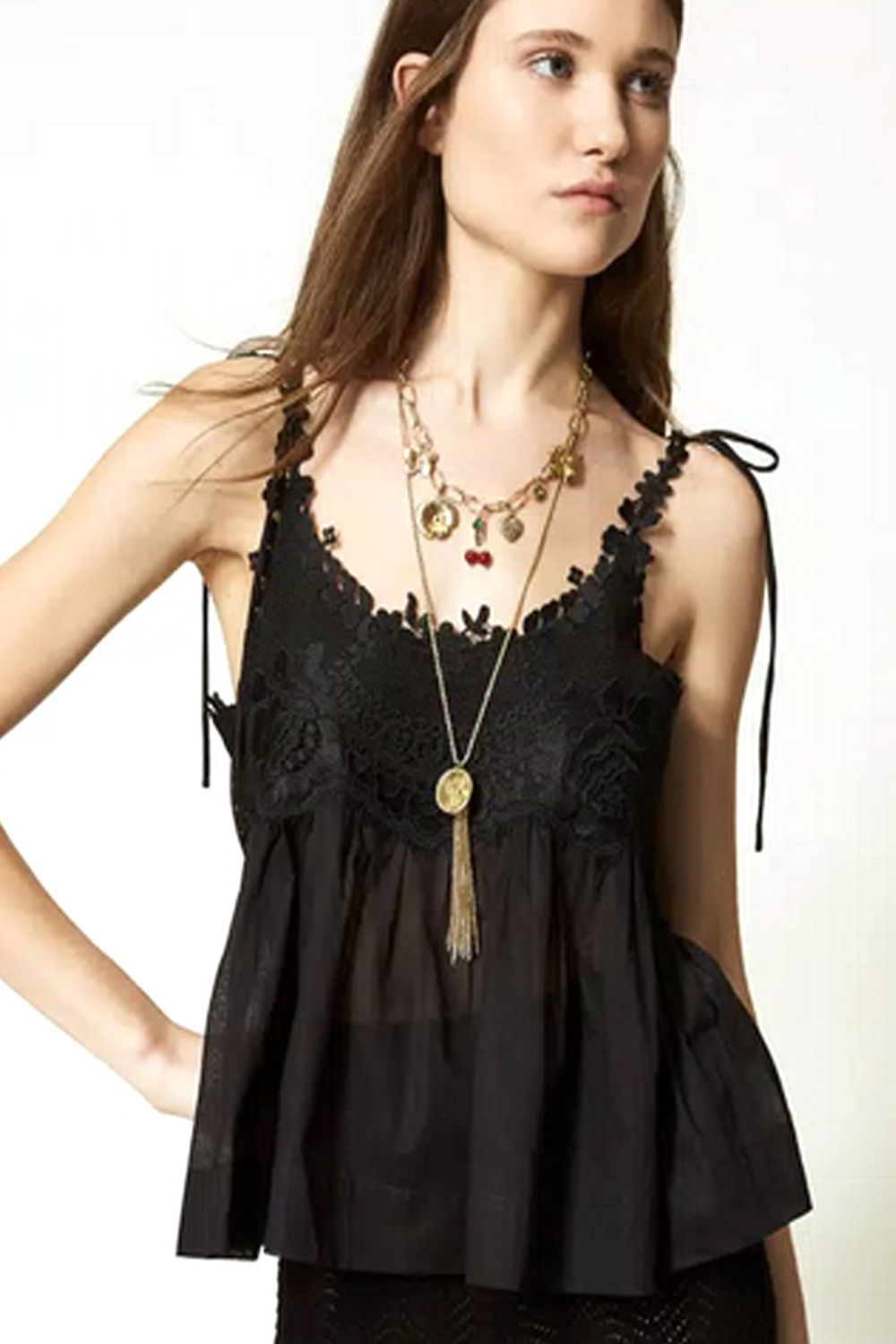 TWINSET Twinset tank top spaghetti straps with lace BLACK