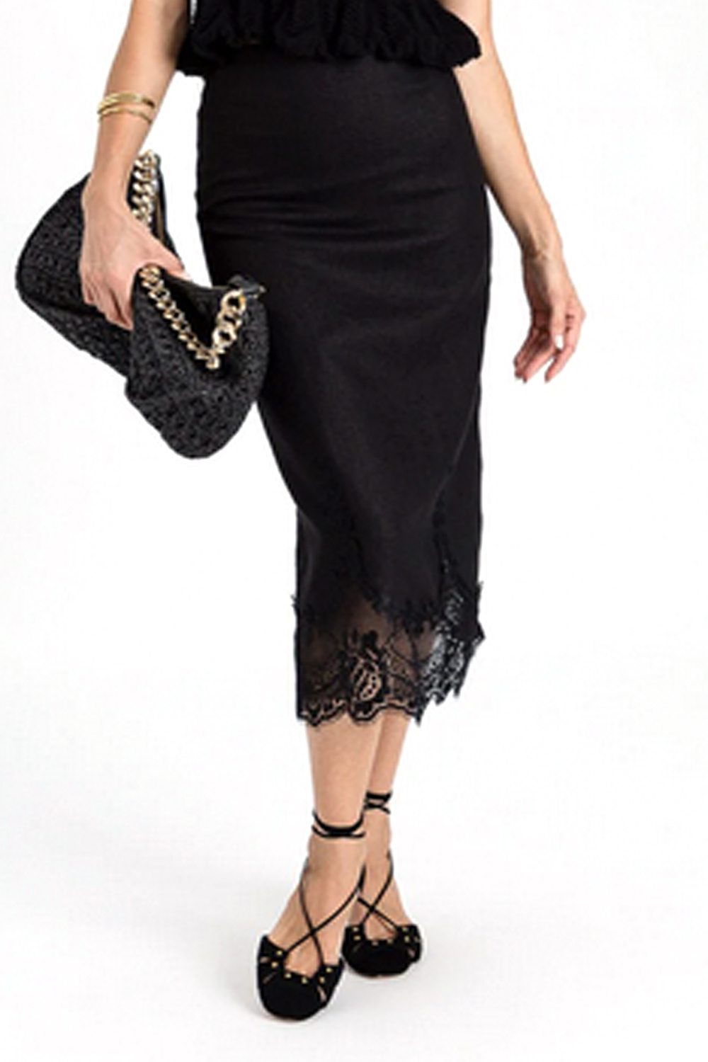 TWINSET Twinset skirt linen and lace BLACK