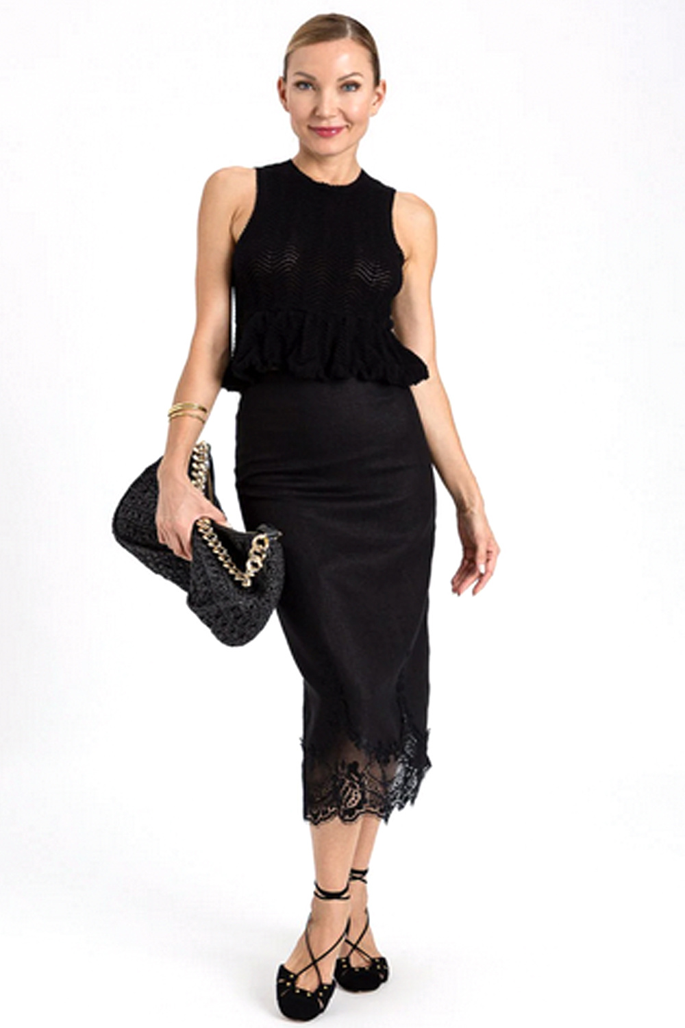 TWINSET Twinset skirt linen and lace BLACK