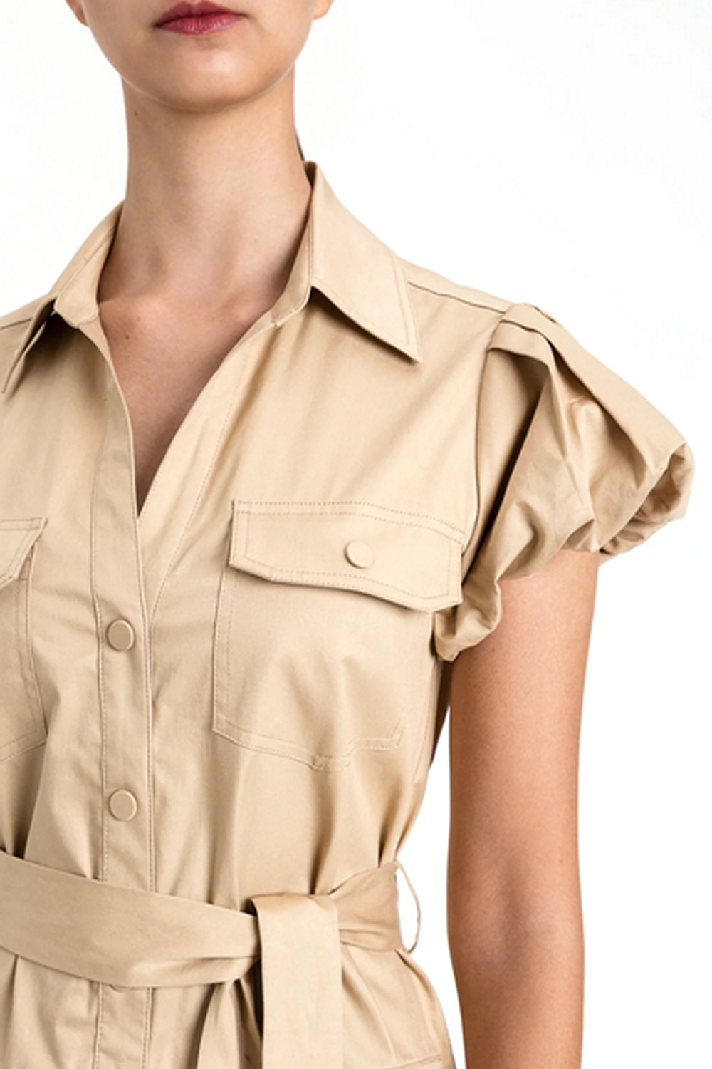 TWINSET Twinset dress with puff sleeves and belt BEIGE