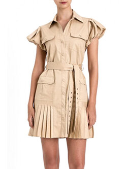 TWINSET Twinset jurk met pofmouw en ceintuur BEIGE
