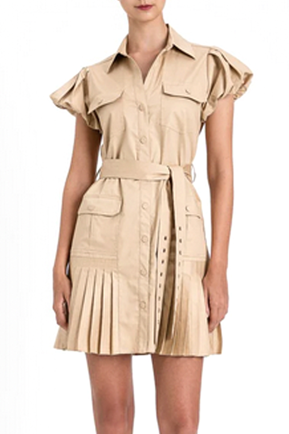 TWINSET Twinset dress with puff sleeves and belt BEIGE