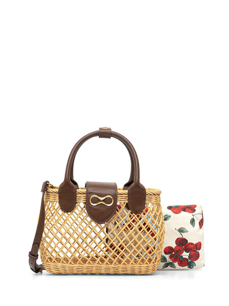 TWINSET Twinset rieten mandje met logo op voorzijde BEIGE / BRUIN