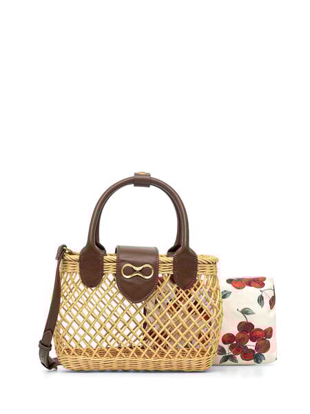 TWINSET Twinset wicker basket with logo on the front BEIGE / BROWN