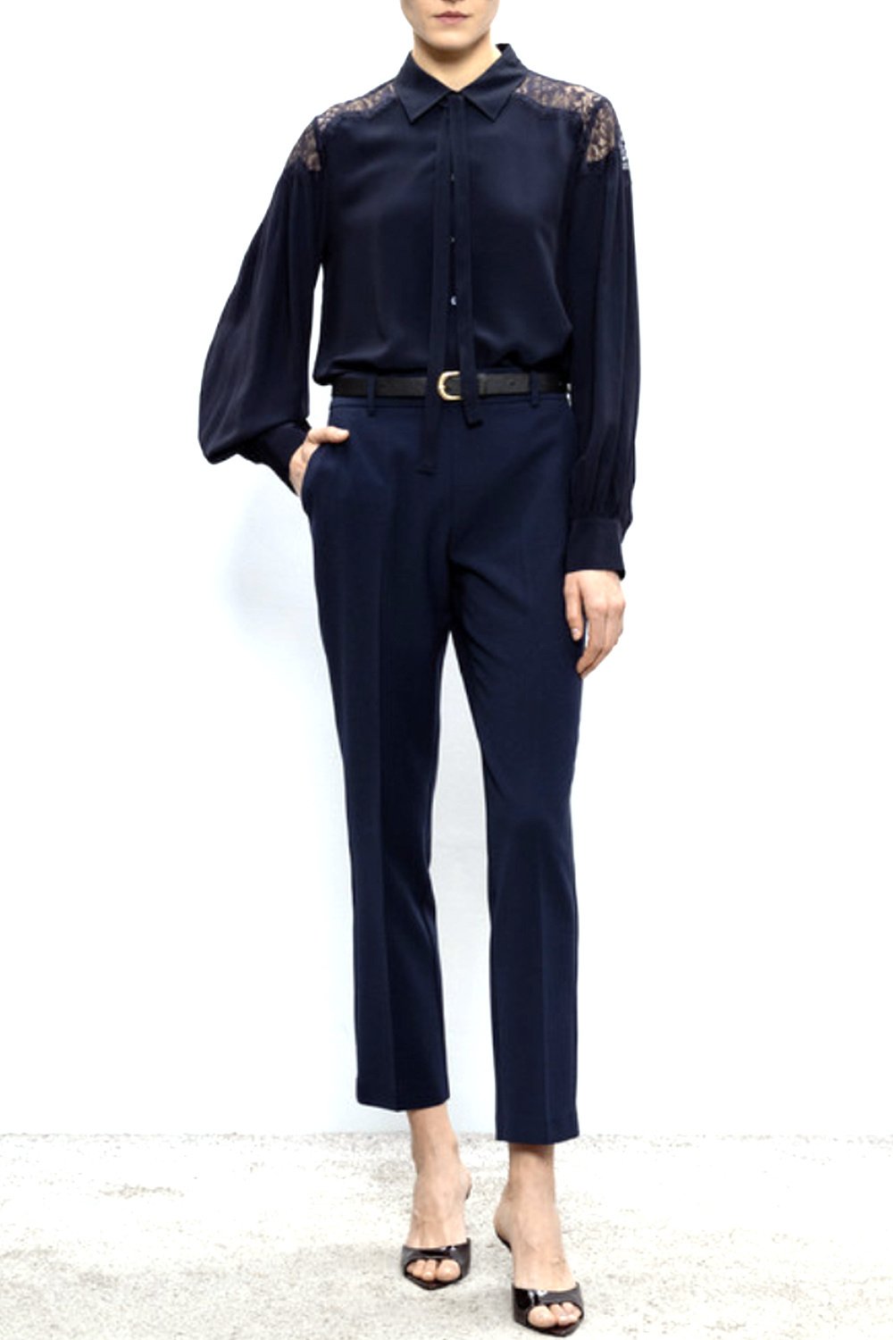 TWINSET Twinset pantalon met elastiekband achterzije donker BLAUW