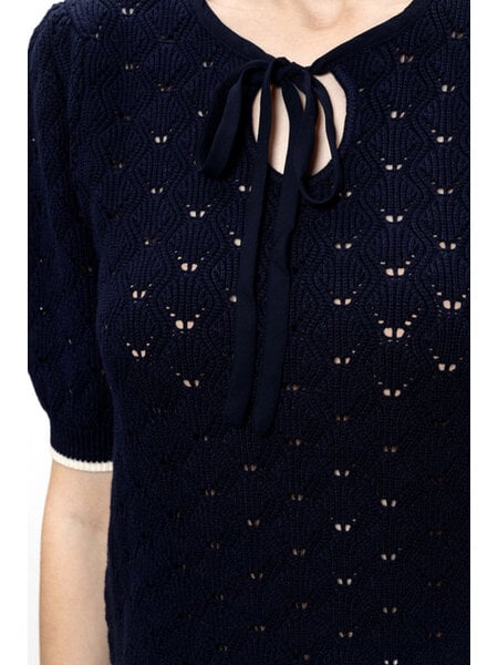 TWINSET Twinset gebreide top met strik en halve mouwen donker BLAUW