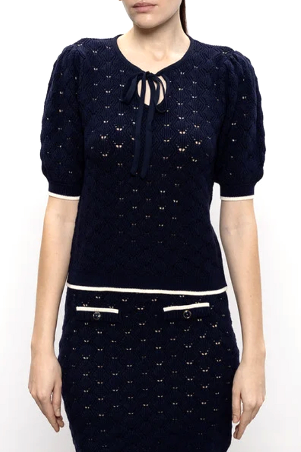 TWINSET Twinset gebreide top met strik en halve mouwen donker BLAUW