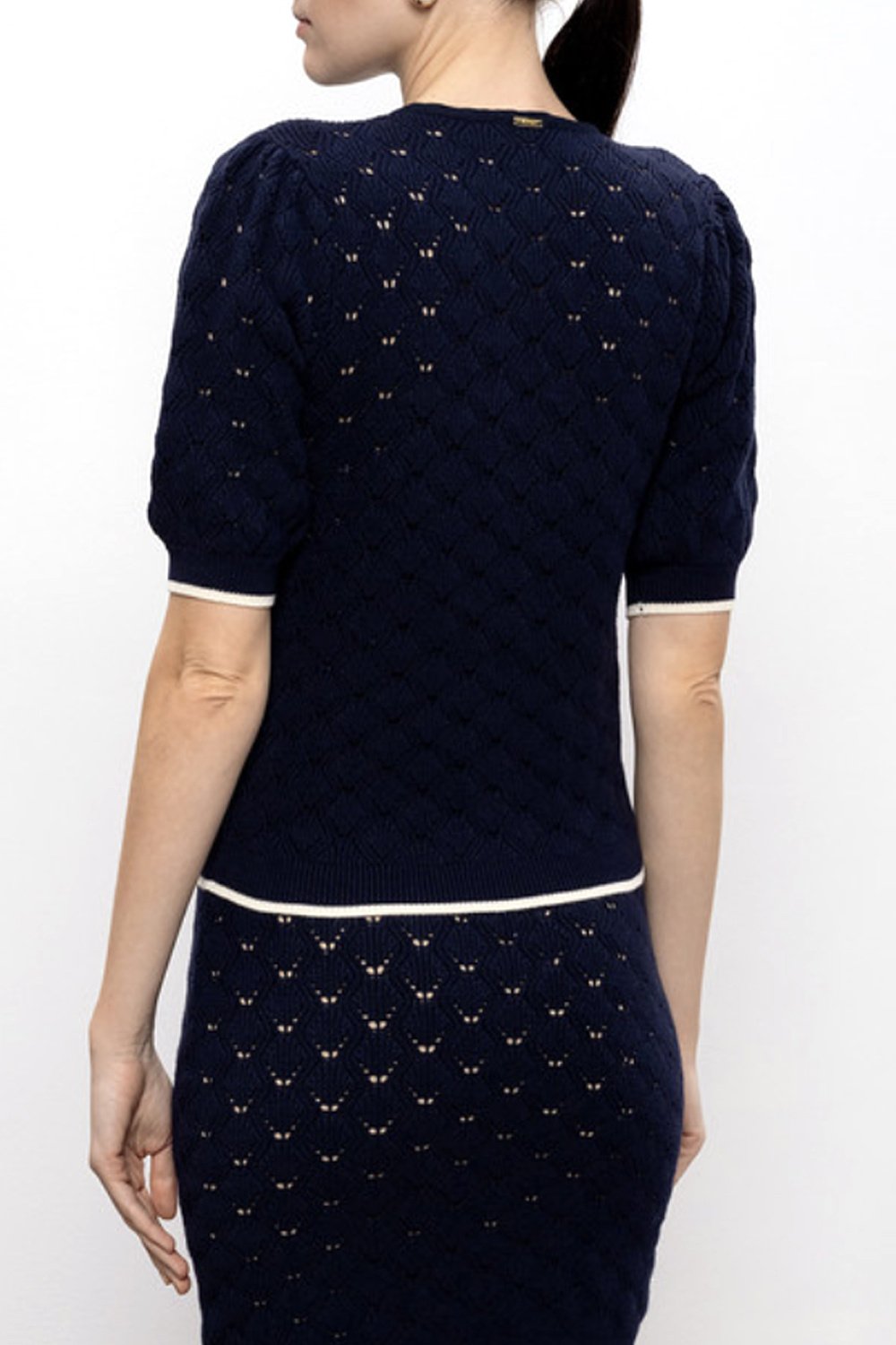 TWINSET Twinset gebreide top met strik en halve mouwen donker BLAUW