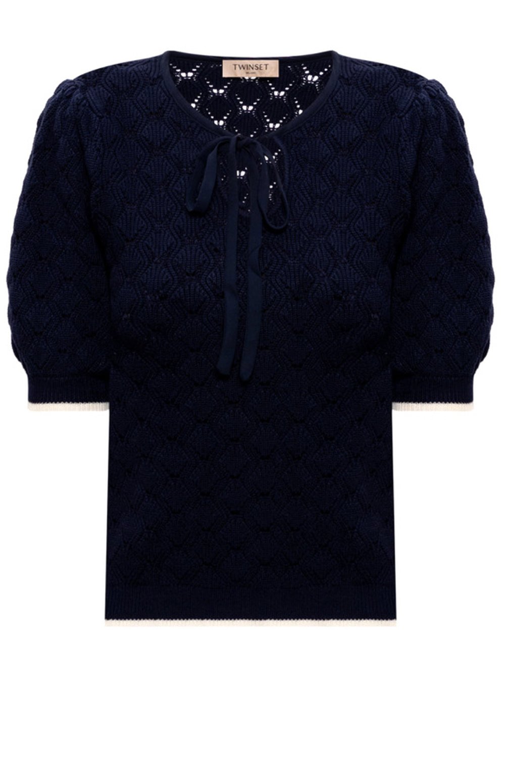 TWINSET Twinset gebreide top met strik en halve mouwen donker BLAUW