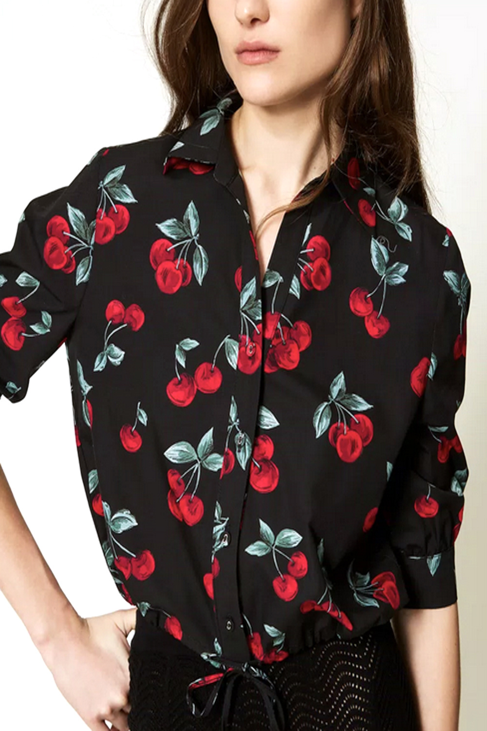 TWINSET Twinset blouse with cherry print BLACK