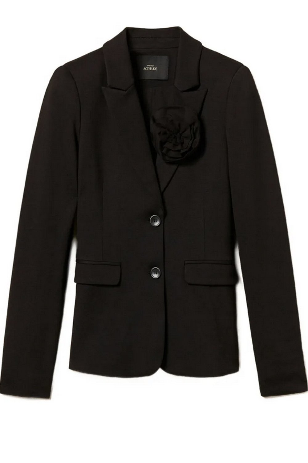 TWINSET Twinset basic blazer with a rose brooch BLACK