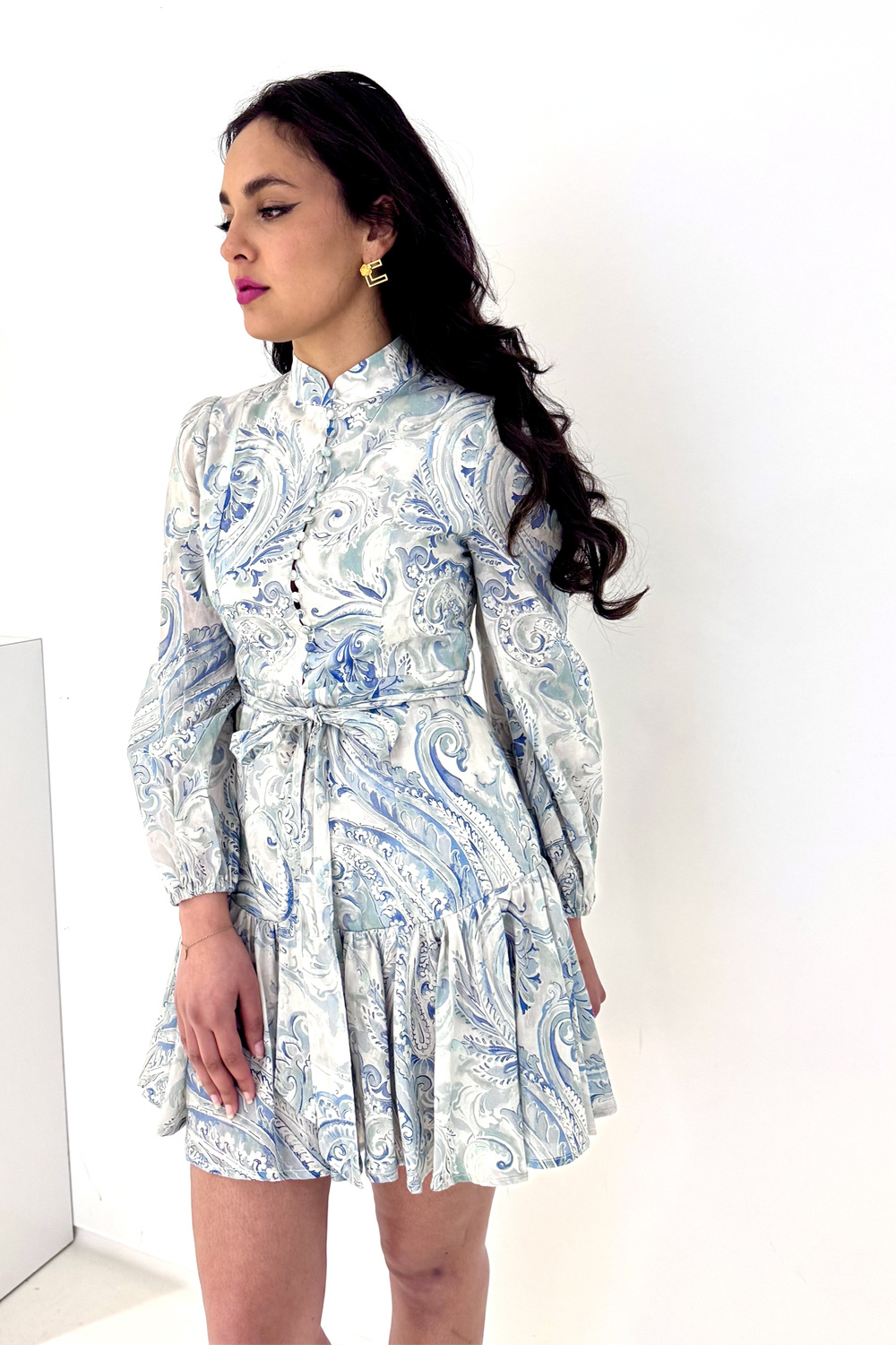 Dreamcatcher Dreamcatcher Natalie jurk met lange mouwen en print allover blue paisley / LICHT BLAUW