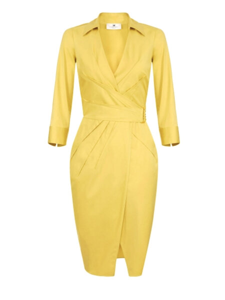 ELISABETTA FRANCHI Elisabetta Franchi jurk 3/4 mouw en overslag  GEEL