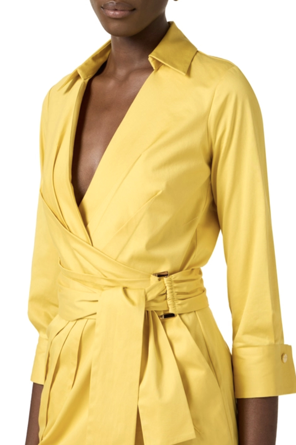 ELISABETTA FRANCHI Elisabetta Franchi jurk 3/4 mouw en overslag GEEL