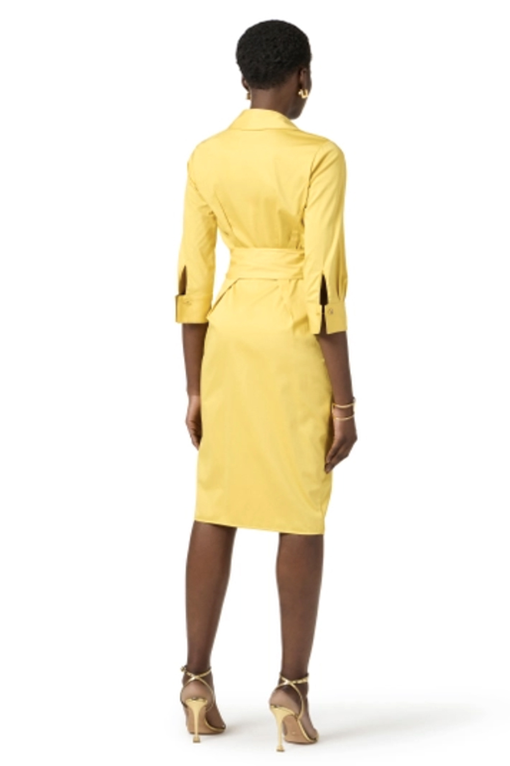 ELISABETTA FRANCHI Elisabetta Franchi jurk 3/4 mouw en overslag GEEL