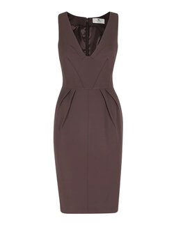 ELISABETTA FRANCHI Elisabetta Franchi v hals jurk zonder mouwen met logo geborduurd Cacao BRUIN