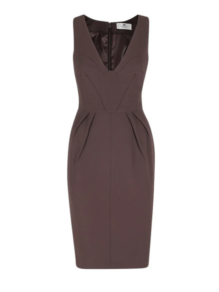 ELISABETTA FRANCHI Elisabetta Franchi V-neck sleeveless dress with embroidered logo, Cacao BROWN