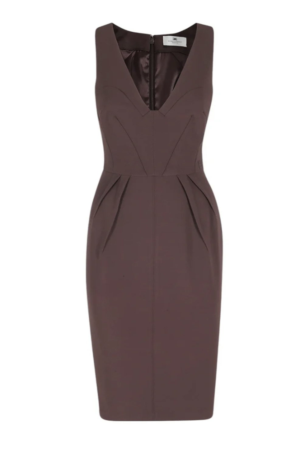 ELISABETTA FRANCHI Elisabetta Franchi V-neck sleeveless dress with embroidered logo, Cacao BROWN