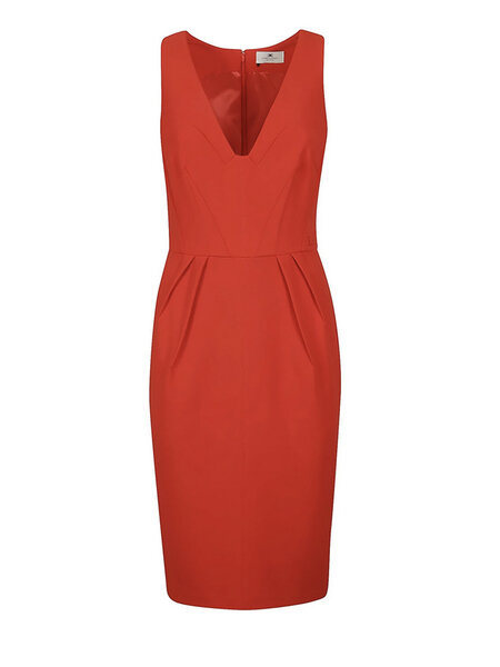 ELISABETTA FRANCHI Elisabetta Franchi V-neck sleeveless dress with embroidered logo, Lacca RED