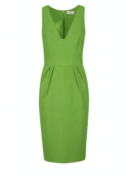 ELISABETTA FRANCHI Elisabetta Franchi V-neck sleeveless dress with embroidered logo, Aloe GREEN
